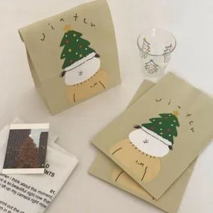 고품질 크리스마스 선물 디저트 크라프트지 종이 봉투 5P 배달포장 (WFK73IA)