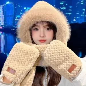 겨울 여성 모자 목도리 장갑 일체형 후드 머플러 바라클라바 목도리모자 목도리세트