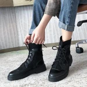 여자 니트부츠 20대 대학생 캐주얼 패션 워커부츠 부츠워커 여성플랫워커 레이스업워커