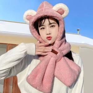 귀여운 모자 머플러 겨울 곰돌이 털 목도리 넥워머 겨울모자 귀도리 방한모자 털모자