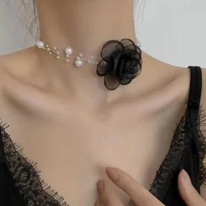 패션 비즈 목걸이 장미 여성 끈목걸이 진주 초커 초커목걸이 초커 진주초커 비즈목걸이