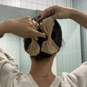 쉬폰 왕리본 헤어집게핀 베이지 왕리본집게핀 왕리본핀 왕집게핀 리본집게핀 헤어집게핀