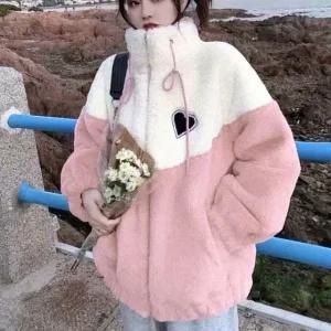 프리미엄 동절기 퍼재킷 하트 뽀송이 뽀글이 세미터틀 지퍼후드집업 (WFJUI5S)