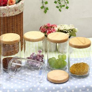 화이트 우드 커버 유리병 500ml/밀폐용기 유리병 용기