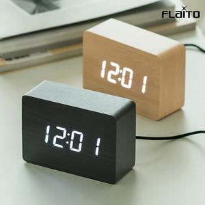 플라이토 미니 직사각 우드 디지털 LED 탁상 시계