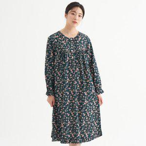 메이플라워 진한그린꽃 여성 순면 긴팔 빅사이즈 잠옷 원피스