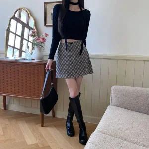 [하프클럽/]여자 유니크 빈티지무드 플레어 체크 미니 스커트