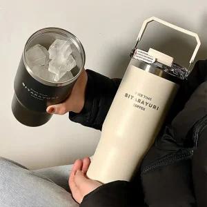 FOCUS 900ml 스윙핸들 텀블러 듀얼음수 이중진공 빨대 보온 보냉 스텐 콜드컵