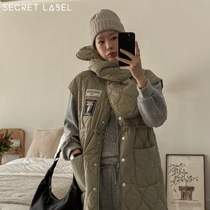 [목도리세트] 패치 누빔 롱 패딩조끼