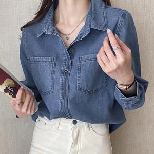 카라넥 바스트 포켓 데님 셔츠 솔라시데님셔츠