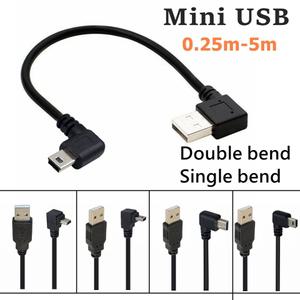미니 USB 위 아래 왼쪽 오른쪽 이중 각도 90도 2.0 5핀 케이블 카메라 MP4 태블릿 GPS 0.25m 0.5m 1.5M 3M