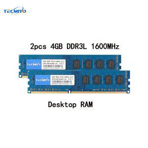 TECMIYO DDR3L 1600MHz UDIMM 데스크탑 메모리 RAM DIMM 1.35V PC3L-12800U 비 ECC 블루 2x4GB