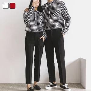 남여공용 커플 캐주얼 깅엄체크 헨리넥 셔츠 KSM-SHA-SA0419002