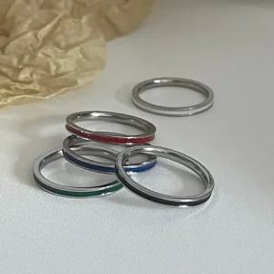 반지 여름 실버 남녀공용 커플 링 우정링 컬러 에폭시 써지컬 스틸 변색없는