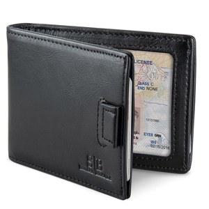 SERMAN RFID 차단 슬림 머니 클립 지갑 - 남성용 클립이 있는 가죽 이중폴드 프론트 포켓 미니멀리스트 남성 지갑, 소형 신용카드 홀더 선물 상자가 여행용