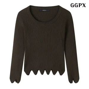 [GGPX]웨이브 물결 컷팅 크롭 니트 (GPCKT003D)