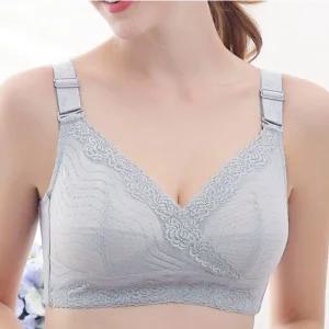 트루리즈 미니마이저 브라 큰가슴 그레이 노와이어 빅사이즈 레이스 통풍 수면 브래지어 이어 브라탑 큰용