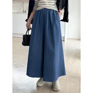 [데일리앤] 몰튼 데님 플레어 와이드 밴딩 치마 바지 코튼 빅사이즈 통바지 큐롯 팬츠 봄 가을 간절기