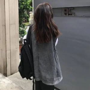 야상조끼 여자 레이어드 몸매커버 오버핏 블랙진 쪼끼