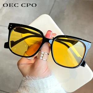 선글라스 OEC CPO 스퀘어 고글 여성 패션 대형 펑크 안경 남성 유행 노란색 색상 음영