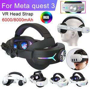 VR 헤드셋 고글 안경 기기 메타 퀘스트 3 헤드셋용 RGB 조절식 헤드 스트랩 8000 6000mAh 배터리 충전식 대체 용품