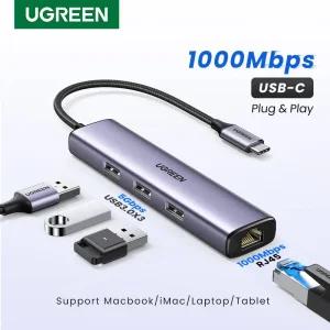 C타입랜선 LAN 젠더 UGREEN USB C 허브 기가비트 C타입 to USB30 1000Mbps RJ45 노트북 맥북 이더넷 어댑터