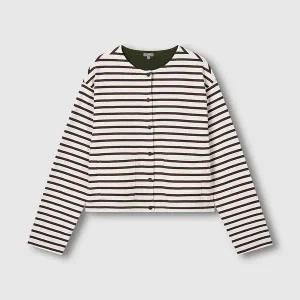 [JAJU](강남점)25F/W 여 기모 양면 스트라이프 가디건 J115401023