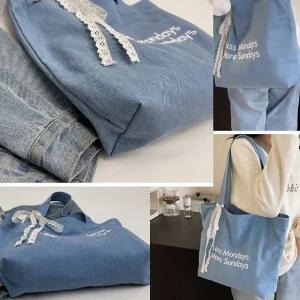 고품질 연청 데님 에코백 여성 숄더 데일리 크로스 가방 연청숄더백 데님숄더백 청바지숄더백 (WFK0OVW)