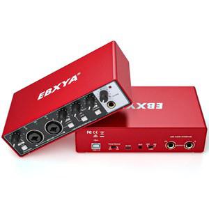 PC 녹음을 위한 EBXYA 2i2 USB 오디오 인터페이스 24비트 192kHz 플러그 플레이 USB 인터페이스 음악 스튜디오 기타 팟캐스트 스트리밍을 위한 48V 팬텀 파워 메탈릭 레드