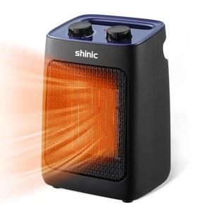 온도 조절기가 장착된 샤닉 휴대용 공간 히터, 1500W/750W 소형 세라믹 전기 PTC 고속 난방 및 사무실 책상 실내용 침실용 조용한 미니 룸 히터(다크 블루)