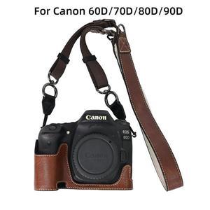 캐논 80D/90D 카메라 타입 레트로 열매 패턴 케이스 PU 하프 60D/70D 기본 마운트에 보호 커버 어깨 가방