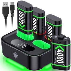 업그레이드된 고속 충전 충전식 배터리 팩, 라이트 컨트롤, 4x4080mWh Xbox 컨트롤러 배터리, Xbox Series X|S용 충전 도크, S/X/Elite 컨트롤러, 케이스 및 보관 세트