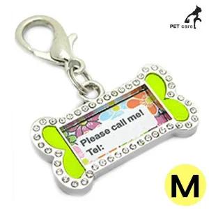 펜던트 강아지 뼈다귀문양 이름표 큐빅 M 인식표