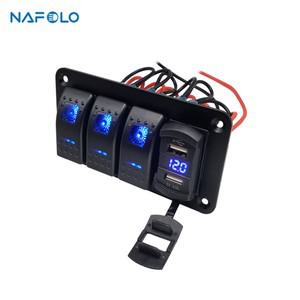 자동차 로커 스위치 디지털 전압계 듀얼 USB 포트 12V 콘센트 12V/24V ON Off 토글 패널 해양 보트