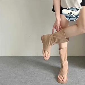 여름 스웨이드 롤업 미들 부츠 통기성 편안한 미디부츠 여자가을신발 발편한부츠