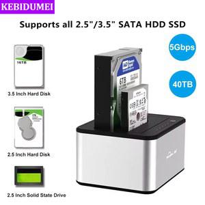 듀얼 베이 하드 외장형 HDD 어댑터 12V3A SATA SSD 도킹 USB 드라이브 스테이션 전원 케이스 인클로저 5인치