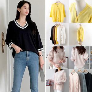 봄신상 빅사이즈 여성 브이넥 니트 롱 티셔츠 여름 가디건 66~120size 모음 루즈핏 박스티 박시 여자 tee