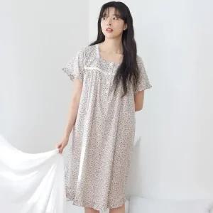 메이플라워 보라잔꽃 반팔 순면 여성 빅사이즈 원피스 잠옷