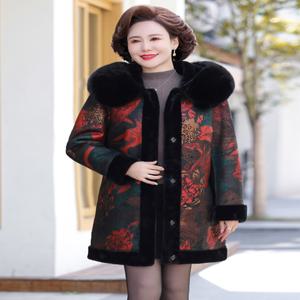 셀_여성 긴 모피 코트 양털 인조 엄마 양복 일체 하프 빈티지 프린트 밍크 모직여피