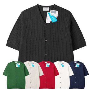 [리빌모아]남자 쿨링 Y넥 케이블 반팔 니트 가디건 AT CAH Q010 아이보리_P367241316