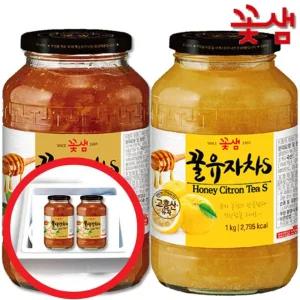 1+1 꽃샘 꿀유자차S/꿀생강차S 1kgX2개+안전포장