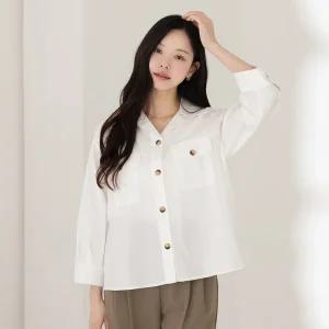 [시크라인] (~XXL까지) 제오 오픈카라 투포켓 코튼 셔츠 투웨이 봄 가을 데일리 일상 캐쥬얼 출근룩 빅사이즈