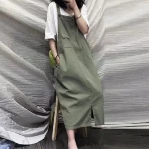 빅사이즈 롱 멜빵치마 뷔스티에 나시 원피스