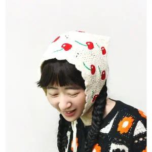 [앞머리]상큼한 체리 물결끝단 뜨개 니트 케이프 두건n0326