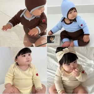 [무료배송] 슈슈페 리틀러브 신생아 돌아기 긴팔 바디수트 보넷세트 100일 6개월 아기옷
