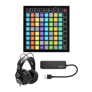 노베이션 런치패드 헤드폰 및 4포트 3.0 USB 허브가 포함된 에이블턴 라이브 번들용 미니 MK3 그리드 컨트롤러(3개 품목)