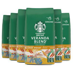 Starbucks 스타벅스 그라운드 커피, 블론드 로스트 디카페인 베란다 블렌드, 100% 아라비카, 6봉(각 12oz)