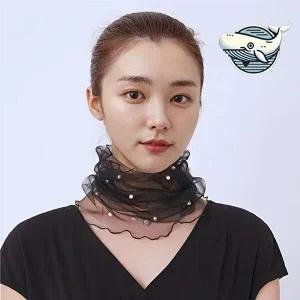 세련된 진주망사 넥워머 스타일리시한 목주름-WFGUGBQ