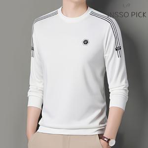 인쏘픽 라운드 긴팔티 봄가을용 베이직 흰색 남자 롱슬리브