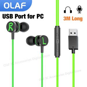 3M 긴 USB 유선 헤드폰 마이크가있는 이어폰 형 이어폰 USB-A 케이블 핸즈프리 헤드셋 데스크탑 노트북 PC